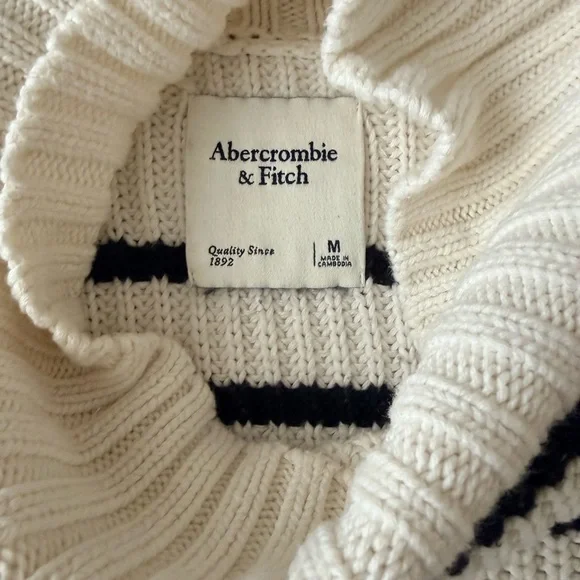 Abercrombie & Fitch Black and Cream Striped Turtleneck Sweater - Picture 2 of 2